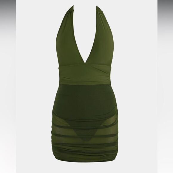 NWT CUPSHE One Piece Swimsuit Tummy Control Halter Neck Ruched Mesh Bathing Suit - Picture 6 of 14